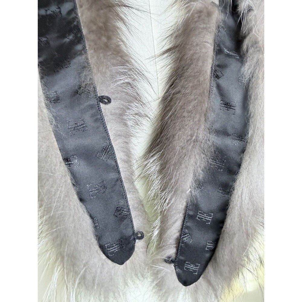 Vintage Genuine Silver Fox Fur Collar Scarf Stole Gray Black Satin Lined - Picture 5 of 8